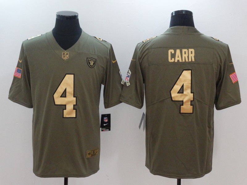Men Oakland Raiders 4 Carr Gold Nike Olive Salute To Service Limited NFL Jersey
